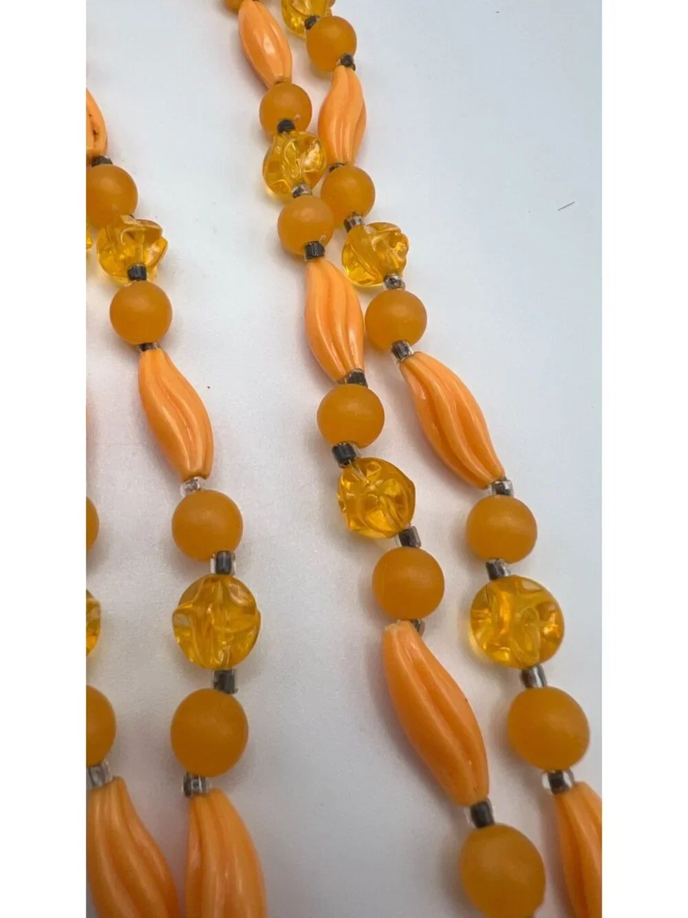 Vintage Orange Beaded Necklace With Textured Acrylic & Glass Beads Bold Statemen